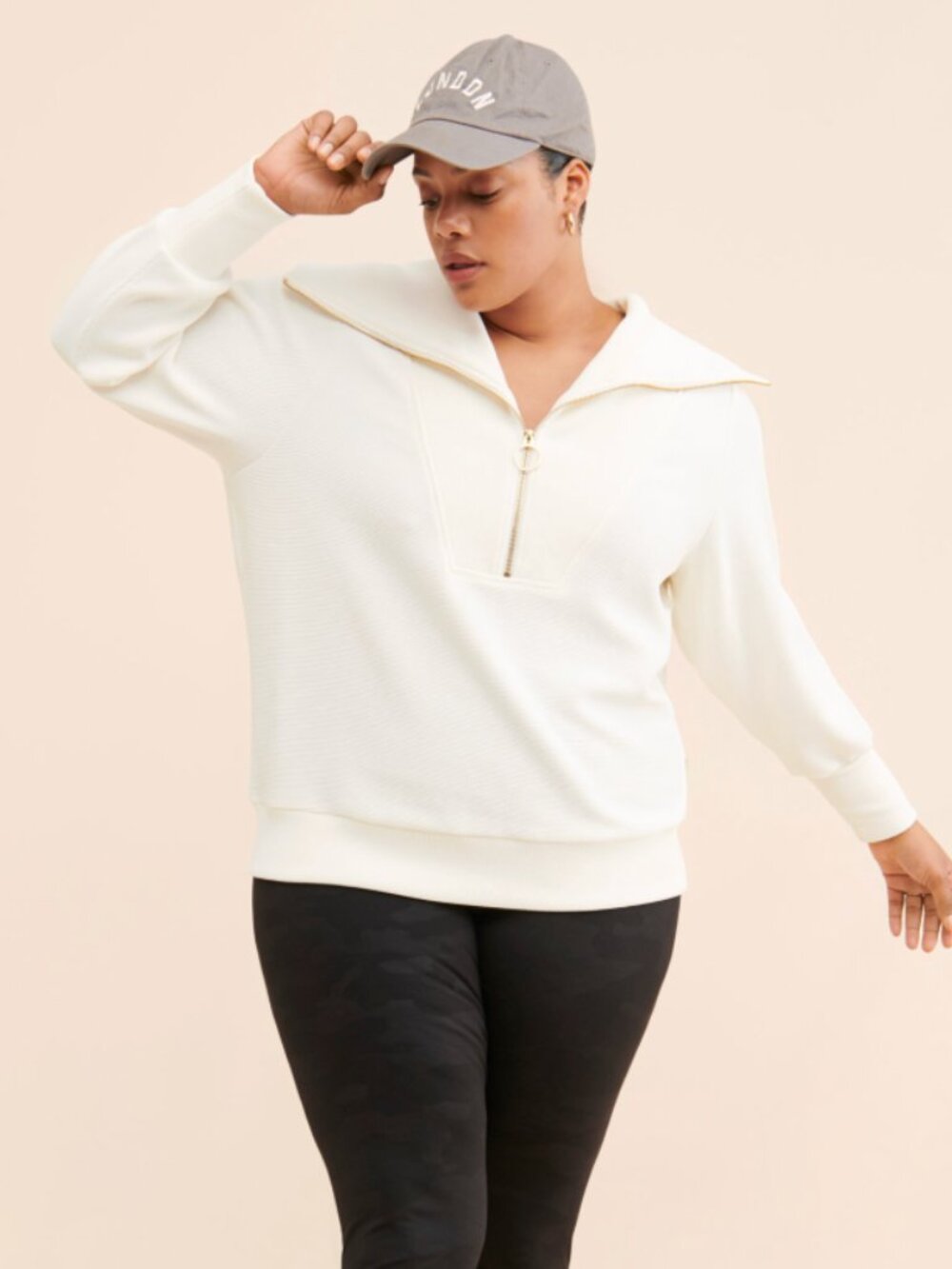 Varley Vine Half Zip Pullover 1X White Oversized Ottoman Sweatshirt